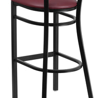 Flash Furniture HERCULES Series Black Slat Back Metal Restaurant Barstool - Mahogany Wood Back - Burgundy Vinyl Seat-Metal Barstool