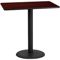 Flash Furniture 30'' x 48'' Rectangular Laminate Table Top, Mahogany with 24'' Round Bar-Height Table Base (XUMA3048TR24B)-Bar Height Hospitality Table