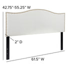 Flash Furniture Lexington Upholstered Queen Size Headboard with Accent Nail Trim - White Fabric-Black Metal Stands with Adjustable Bed Rail Slots