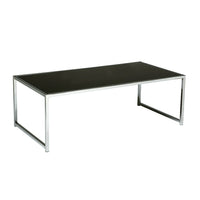 Yield Coffee Table with Chrome Frame and Black Glass Top-Tempered Black Glass Top