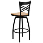 Flash Furniture HERCULES Series Black "X" Back Swivel Metal Barstool - Natural Wood Seat-Natural Finished Wood Seat