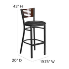Flash Furniture HERCULES Series Black Slat Back Metal Restaurant Barstool - Walnut Wood Back, Black Vinyl Seat-Two Curved Support Bars
