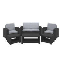 CorLiving 6-Piece Black Conversation Set, Light Grey Cushions (PLF-112-Z1)-Set includes loveseat sofa, 2 chairs, 2 ottomans, coffee table and seat cushions