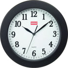 Horloge murale ronde de 10 po de Staples, noire-Lunette en plastique noir et cadran blanc avec chiffres et aiguilles noirs