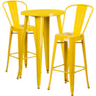24'' Round Yellow Metal Indoor-Outdoor Bar Table Set with 2 Cafe Barstools [CH-51080BH-2-30CAFE-YL-GG]-Round Metal Bar Set