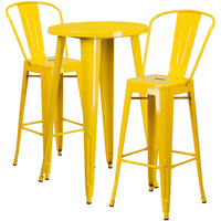 24'' Round Yellow Metal Indoor-Outdoor Bar Table Set with 2 Cafe Barstools [CH-51080BH-2-30CAFE-YL-GG]-Round Metal Bar Set