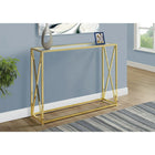 Monarch Specialties 3446 Accent Table - 42"L/Gold Metal With Tempered Glass-Polished gold metal base accented with a stylish X design at each end