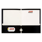 JAM Paper 2 Pocket Laminated Glossy 3 Hole Punched School Folders, Black, 25 Pack-Capacity: 200 sheets