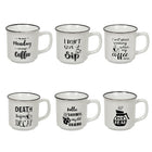 CTG Brands Enamel Look Mug with Fun Quotes, 11 oz, White, 6 Pack-Packaging: includes 6 mugs in total, all in the same color with different quotes printed on them
