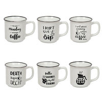 CTG Brands Enamel Look Mug with Fun Quotes, 11 oz, White, 6 Pack-Packaging: includes 6 mugs in total, all in the same color with different quotes printed on them