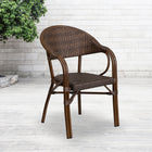 Flash Furniture Milano Series Bark Brown Rattan Restaurant Patio Chair with Bamboo-Aluminum Frame-Integrated Arms