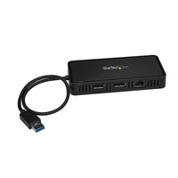 StarTech USB to Dual DisplayPort Mini Dock with GbE LAN, Dual 4K 60 Hz-Dock your USB 3.0 equipped Windows laptop with a portable USB docking station that supports dual monitors: 2x DisplayPort