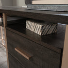 Sauder 60"W Walter Heights L-Desk - Blade Walnut-Finished on all sides for versatile placement anywhere in the room