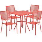 28'' Square Coral Indoor-Outdoor Steel Patio Table Set with 4 Square Back Chairs [CO-28SQ-02CHR4-RED-GG]-Coral Powder Coat Finish