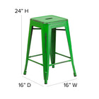 Flash Furniture 24" High Backless Distressed Green Metal Indoor-Outdoor Counter Height Stool-Drain Hole in Seat