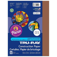 Pacon Tru-Ray Construction Paper - 9" x 12" - Warm Brown - 250 Sheets (PAC103025)-Heavy 76 lb. 100% vat-dyed sulphite with longer, stronger fibers.