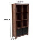 Flash Furniture New Lancaster Collection 59.5"H 6 Cube Storage Organizer Bookcase - Crosscut Oak Wood Grain Finish-Black Metal Locker Style Doors