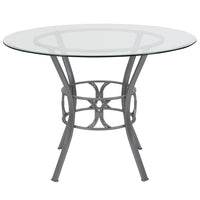 Flash Furniture Carlisle 42" Round Glass Dining Table with Silver Metal Frame-Contemporary Style