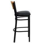 Flash Furniture HERCULES Series Black Slat Back Metal Restaurant Barstool - Natural Wood Back, Black Vinyl Seat - 2 Pack-Black Vinyl Upholstered Seat