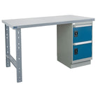Kleton Workbench, Wood Filled Steel Top, 1 Pedestal and 2 Doors, 24"W x 60"L x 34"H-34" overall height
