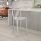 Flash Furniture 24" High Silver Metal Indoor-Outdoor Counter Height Stool with Vertical Slat Back-Adjustable Floor Glides