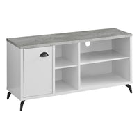 Monarch Specialties 2840 Tv Stand - 48"L/White/Grey Cement-Look Top-Industrial-style 48-inch TV stand with storage accommodates most TVs and is a great choice for a family room, living room, or bedroom