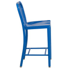 Flash Furniture 24" High Blue Metal Indoor-Outdoor Counter Height Stool with Vertical Slat Back-Vertical Slat Back