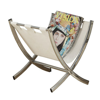 Monarch Specialties 2036 Magazine Rack - White Leather-Look/Chrome