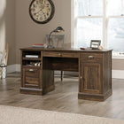 Sauder 59"W Barrister Lane Executive Desk - Iron Oak- File drawer with full extension slides holds letter-size hanging files