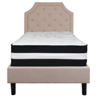 Flash Furniture Brighton Twin Size Tufted Upholstered Platform Bed in Beige Fabric with Pocket Spring Mattress-Twin Platform Bed and Mattress Set
