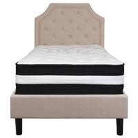Flash Furniture Brighton Twin Size Tufted Upholstered Platform Bed in Beige Fabric with Pocket Spring Mattress-Twin Platform Bed and Mattress Set