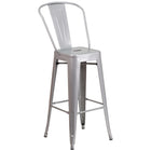 Flash Furniture 30" High Silver Metal Indoor-Outdoor Barstool with Back-500 lb. Weight Capacity
