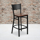 Flash Furniture HERCULES Series Black Grid Back Metal Restaurant Barstool - Cherry Wood Seat-.625'' Thick Plywood Seat