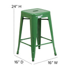 Flash Furniture 24" High Backless Green Metal Indoor-Outdoor Counter Height Stool with Square Seat-Drain Hole in Seat