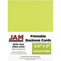 JAM Paper Two Sided Printable Business Cards, 2 x 3.5, Bright Hue, Lime Green, 500 Pack (22128340g)-Size: 3.5" x 2"