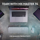 Logitech MX Keys S Wireless Keyboard - Pale Grey-Recycled: Plastic parts in MX Keys S Wireless Keyboard include certified post-consumer recycled plastic — 26% for Black and 11% for Pale Grey. Excludes plastic in printed wiring assembly (PWA), FFC cable, cables, and packaging