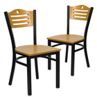 Flash Furniture HERCULES Series Black Slat Back Metal Restaurant Chair - Natural Wood Back & Seat - 2 Pack-Natural Wood Slat Back Design