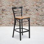 Flash Furniture HERCULES Series Black Two-Slat Ladder Back Metal Restaurant Barstool - Natural Wood Seat - 2 Pack-Welded Joint Assembly