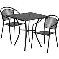 Flash Furniture 28" Square Black Flower Printed Patio Table Set, 2 Chairs (CO28SQ03CHR2BK)-28" Square Indoor-Outdoor Steel Patio Table Set with 2 Round Back Chairs