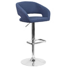 Flash Furniture Contemporary Blue Fabric Adjustable Height Barstool with Chrome Base (CH-122070-BLFAB-GG)-Rounded Mid-Back Design