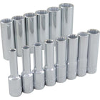 Gray Tools 14 Piece 3/8" Drive 12 Point Metric, Deep Chrome Socket Set, 6mm-19mm-Contains Sizes: 6, 7, 8, 9, 10, 11, 12, 13, 14, 15, 16, 17, 18, 19mm.