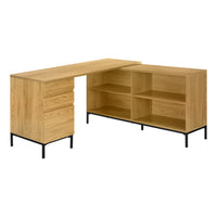 Monarch Specialties 7491 60" Computer Desk - Light Oak L-Shaped Corner-This computer desk in a light oak wood-look laminate has a space-saving, L-shaped design intended for placement in a corner.