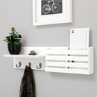 Sydney Wall Shelf & Mail Holder, 24"L x 4.25"D x 6"H, 3 Metal Hooks, White (FN00377-5INT)-Three hooks for easy hanging: sturdy galvanized metal hooks allow you to hang your keys, lanyards, bags, scarves, purse, umbrellas, hats and other essentials. no struggle to find your essentials, they are easy to reach as you head out the door