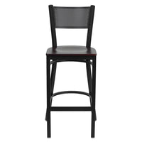 Flash Furniture HERCULES Series Black Grid Back Metal Restaurant Barstool - Mahogany Wood Seat-Metal Barstool