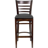 Flash Furniture HERCULES Series Ladder Back Walnut Wood Restaurant Barstool - Black Vinyl Seat-Wood Barstool