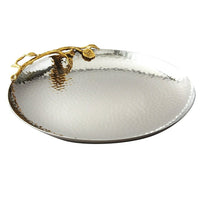 Elegance Golden Vine Hammered Round Tray, 10.75"-Hammered stainless steel