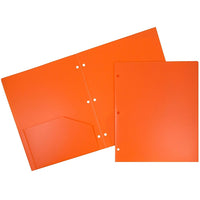 JAM Paper Plastic Heavy Duty 3 Hole Punched 2 Pocket School Folders, Orange, 108 Pack (383HHPORA)-Material: plastic