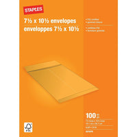 Staples Gummed Kraft Catalogue Envelopes - 7-1/2" x 10-1/2" - 100 Pack-Medium-sized envelope can be used to send brochures, small catalogues and booklets, cards, documents and more