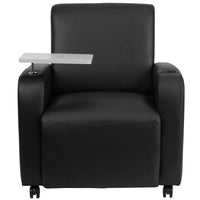 Flash Furniture Black Leather Guest Chair with Tablet Arm, Front Wheel Casters & Cup Holder-Contemporary Style