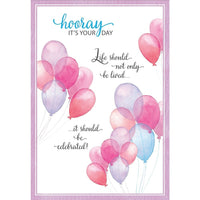 Millbrook Studios 5-3/8" x 7-3/4" Hooray It's Your Day Greeting Cards and Envelopes, 18 Pack (06212)-Printed on premium coated card stock